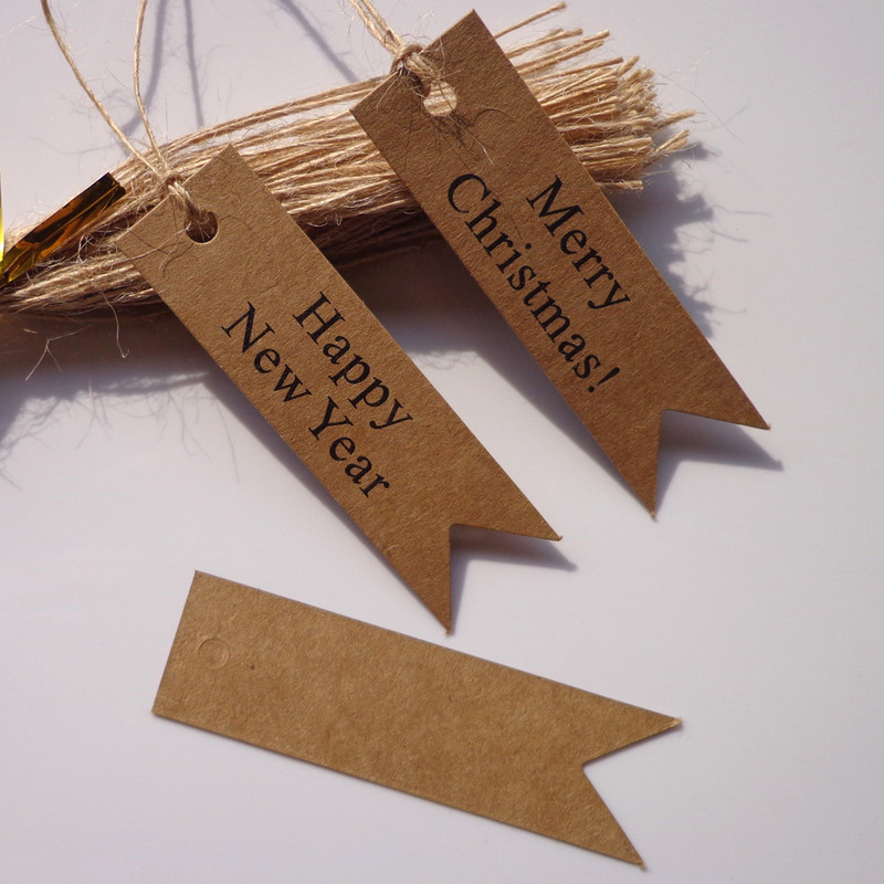 100 stks/partij kraftpapier &quot;gelukkig nieuwjaar&quot; &quot;Merry Christmas&quot; Hang tag Retro Hang tag DIY decoratie tag
