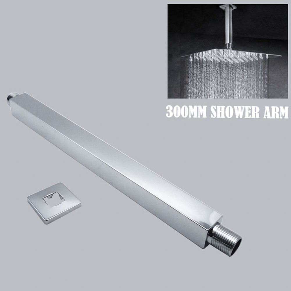 Chrome Finish Shower Head Arm Bathroom Easy Install Hardware Stable Lightweight Ceiling Mounted Stainless Steel Modern Home: 30cm