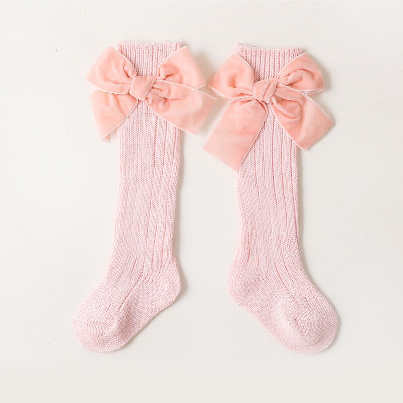 Calzini alti al ginocchio per ragazze invernali calzini per bambini grandi con fiocco scaldamuscoli solidi principessa bambini calzini morbidi a maglia lunga per 1-8 anni: Pink / 5-8 Years (L)