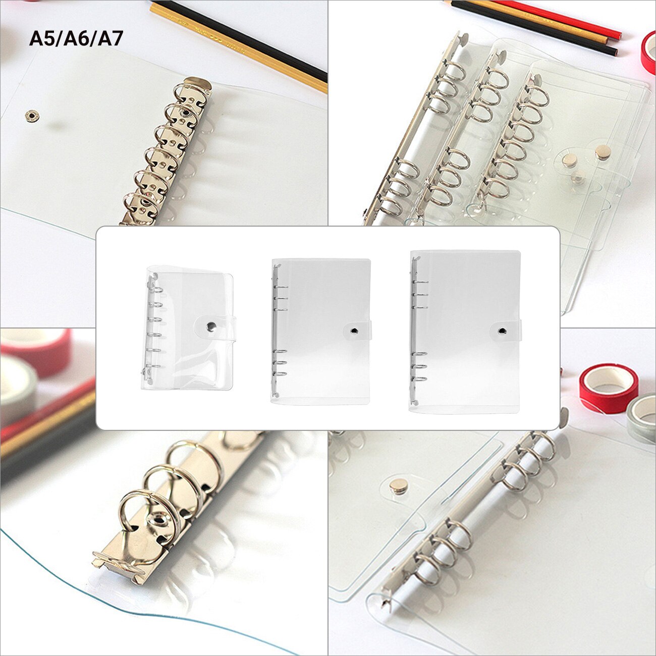 PVC A5/A6/A7 Folder Transparent Plastic Notebook Loose Leaf School Office Supplies File Organizer Storage Folder