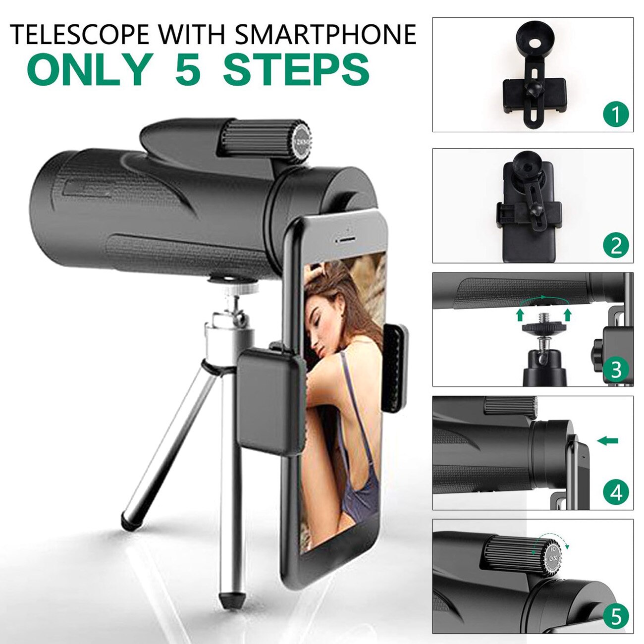 12X50 Monoculaire Telescoop High Definition Monoculaire Met Smartphone Houder & Statief Waterdichte Starscope Fmc BAK4 Prisma