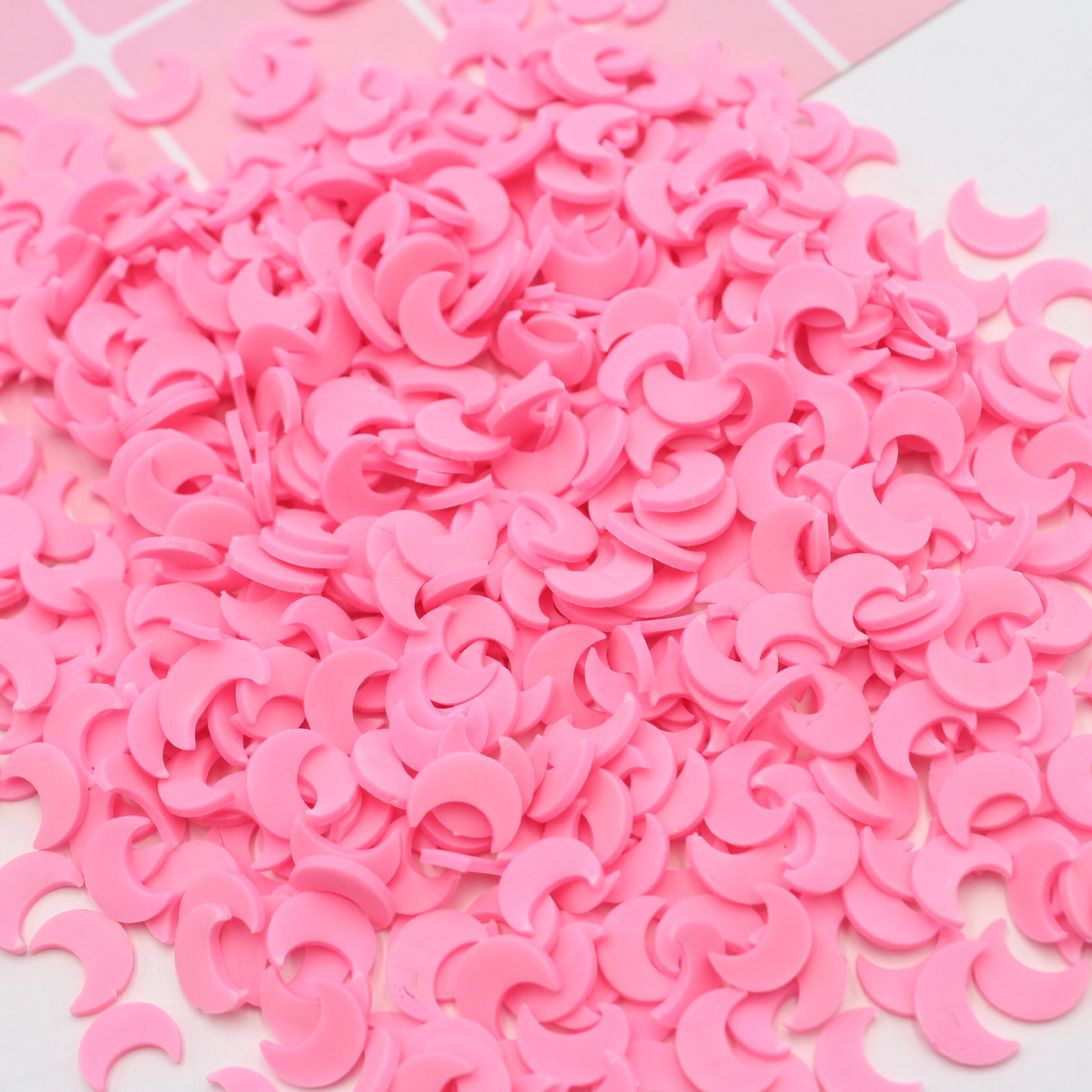 100 g/partia żółta gwiazda księżyc plastry glina polimerowa gwiazda miękka ceramika na zabawka robić dekoracji DIY rzemiosło wypełniacz akcesoria: 11mm różowy księżyc