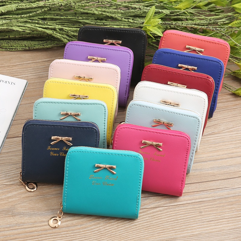 Casual Bowknot Zipper Pouch Wallet for Women Bank Card Case Coin Pocket Purse Credit ID Card Holders Cover Bag XB228