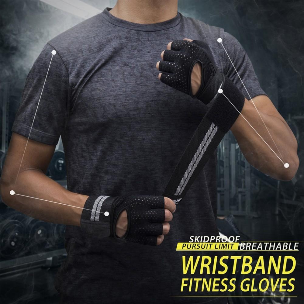 Guantes de Fitness para gimnasio de medio dedo con soporte para muñeca para hombre y mujer, entrenamiento de Crossfit, equipo de levantamiento de pesas de potencia