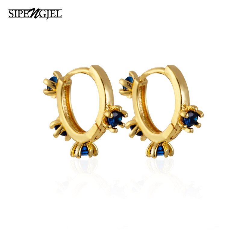 SIPENGJEL moda zircone cubico Punk cerchio tondo orecchini a cerchio orecchini Huggies placcati oro per le donne gioielli a cerchio per feste