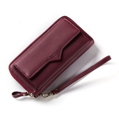 BENVICHED Long Woman Purse Female Wallet Clutch PU Leather Ladies Purses Card Holder Women Phone Bags D126: Burgundy