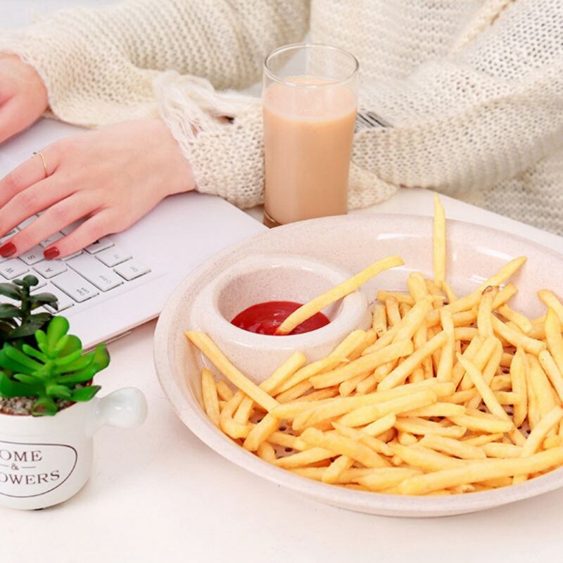 Bandeja de drenaje redonda de doble capa para Dumplings con plato para inmersión, plato para aperitivos, soporte para fruta, patatas fritas
