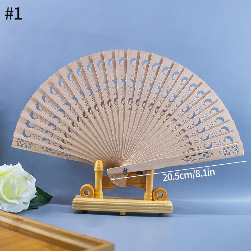 Abanico plegable de madera, decoración de mano, abanico de bambú antiguo para danza femenina, abanicos plegables, abanico de madera tallado hueco, artesanías: Verde claro