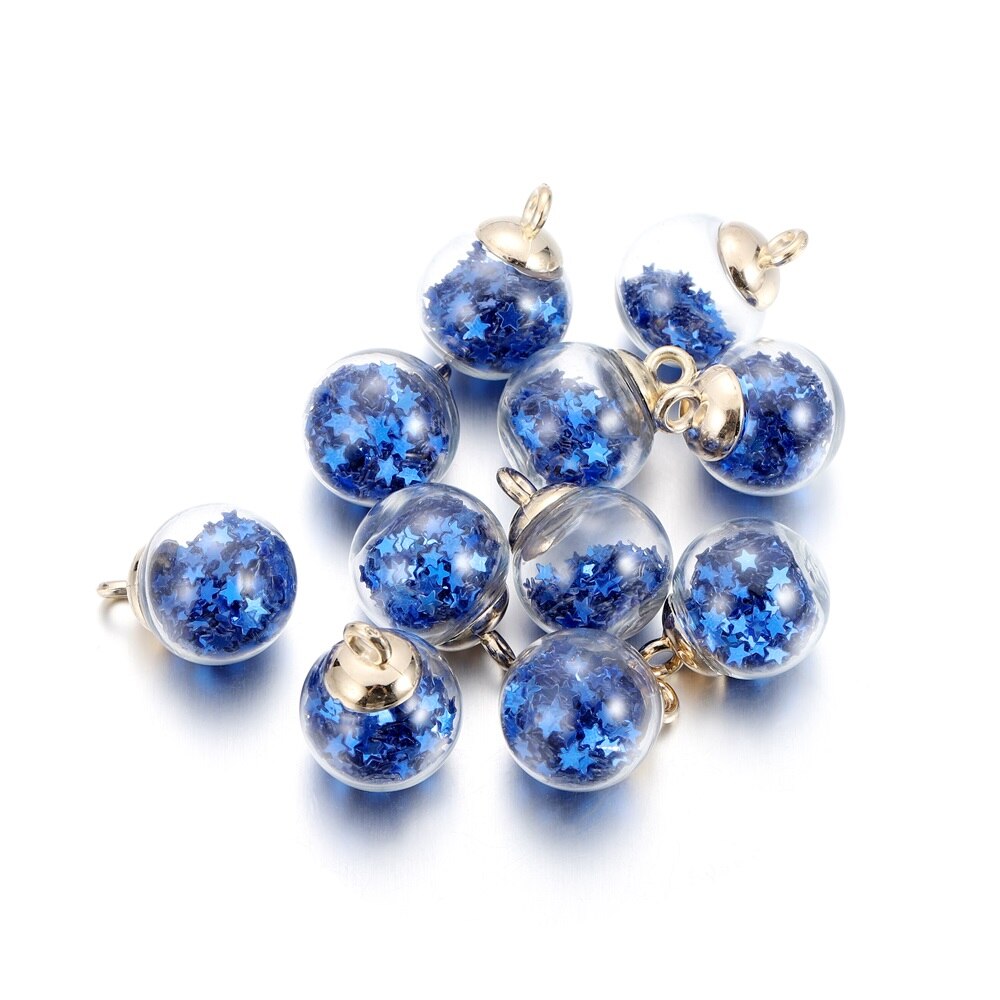 10 Uds. De cuentas de estrella de bola transparente de cristal de 16mm, dijes de lentejuelas, colgante para pulsera, collar, accesorios para hacer joyería DIY: Zinc negro plateado