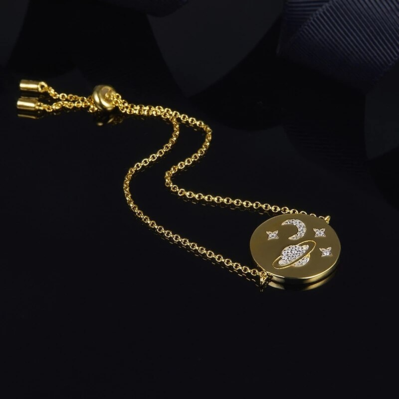 S925 Vliegende Ruimte Paard, Starry Galaxy, Golden Moon Ruimtevaartuig. Ronde Vrouwelijke Ketting Armband Oorbellen Luxe Sieraden.