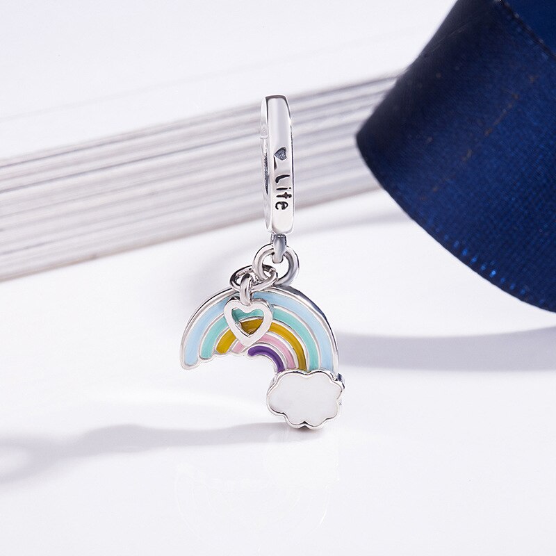 Authentieke 925 Sterling Zilveren Regenboog Van Liefde Opknoping Charm Fit Originele Armbanden Voor Vrouwen Diy Sieraden S925 Kraal