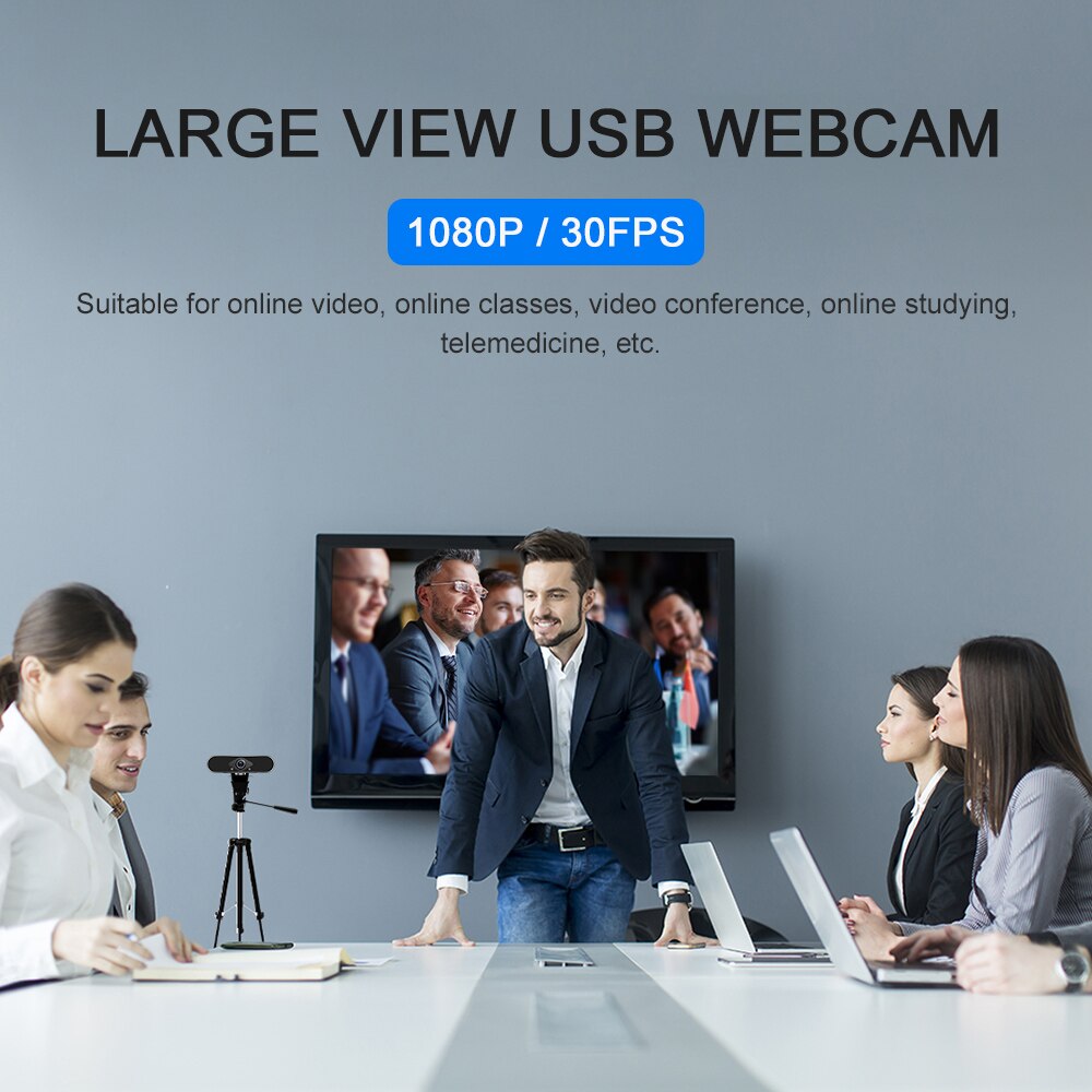 Full HD 1080P Webcam Video Conference Camera USB Webcam with Built-in Microphone Computer Camera Head Can Rotate Freely Up/down