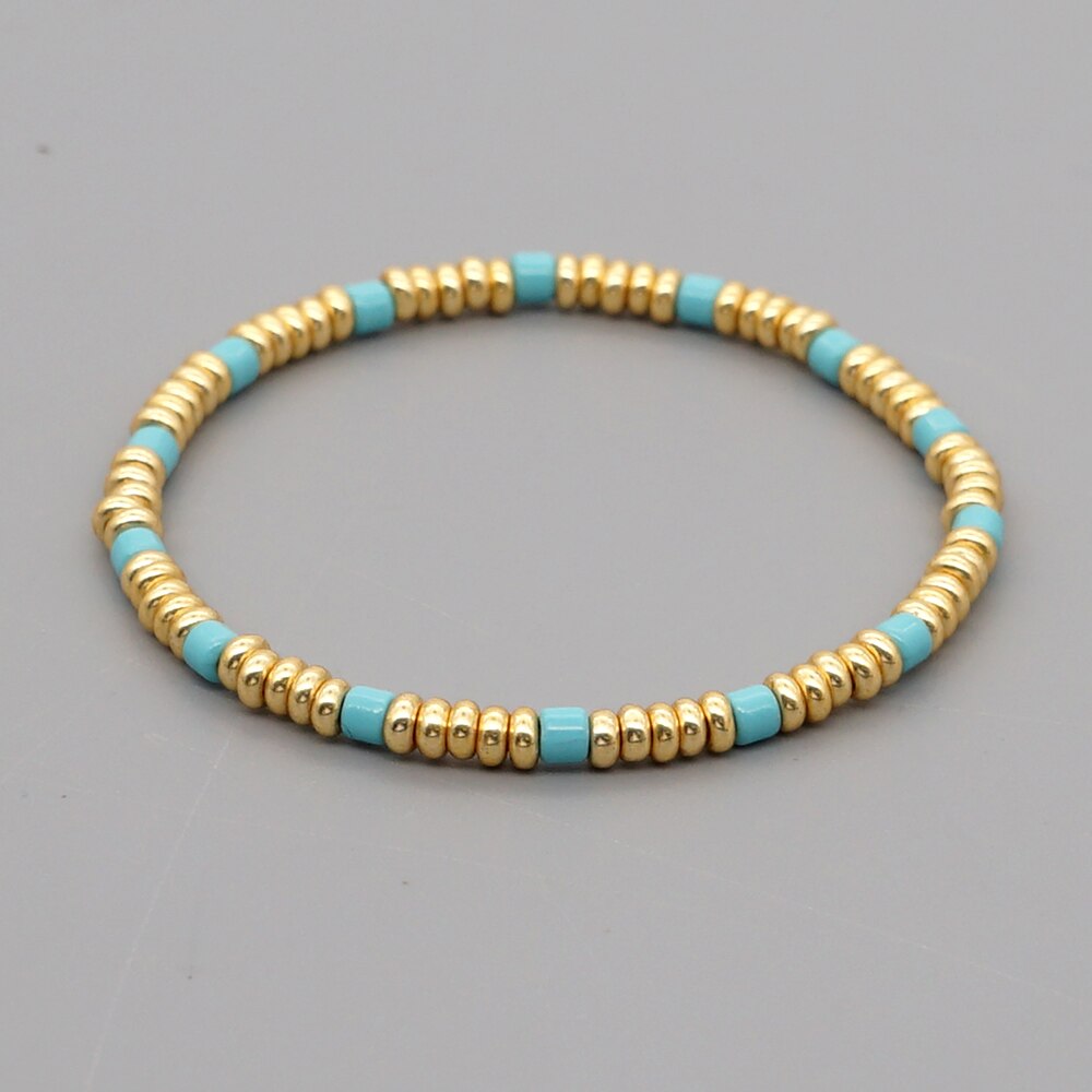 Go2 boho guldfarvet beaded armbånd til kvinder smykker boho armbånd elastisk pulsera mujer moda emalje perler smykker: Tob 200004e