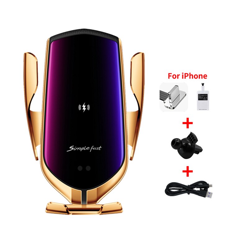 Auto Clamp 15W Car Wireless Charger Holder for phone Infrared Induction Qi Wireless Charger for Samsung iphone 12 11 XS MIX2S 3: Gold for iPhone