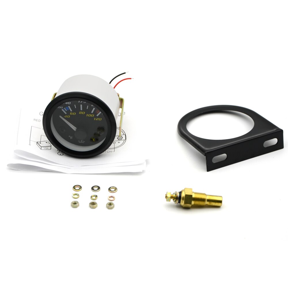 2Inch 52Mm Universele Auto Dual Analoge Water Temperatuur Temp Gauge 40-120C/100-250F Witte Led