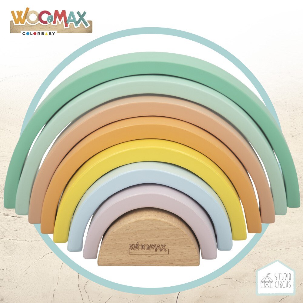 WOOMAX Studio Circus, Arcoíris de madera, juegos educativos para niños y niñas, juguete didactico, formas y colores