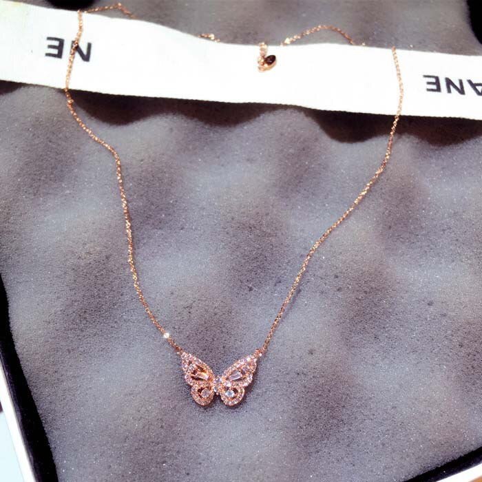 small fresh butterfly pendant white zircon necklace for Lady butterfly white zircon necklace Bowknot jewelry