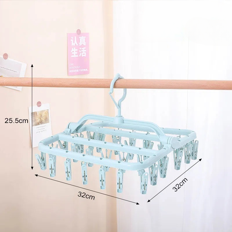Drying Rack Foldable Clothes Drying Rack Drip Hanger Plastic Hanging Drying Rack with 32 Clips for Clothes Underwear Socks: Blue