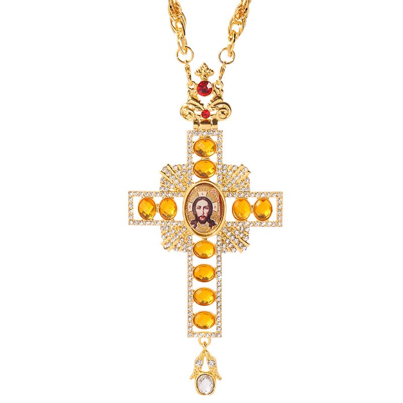Gold Pectoral Cross russian greece crucifix religious necklace icon Byzantine Art and Orthodox Tradition holy cross priests: XL1617