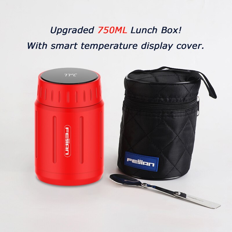 FEIJIAN – boîte à déjeuner, Thermos alimentaire 18/10 en acier inoxydable, conteneurs de soupe alimentaires portables adaptés à la maison et au voyage, gobelet de 500ML: 750ML Red
