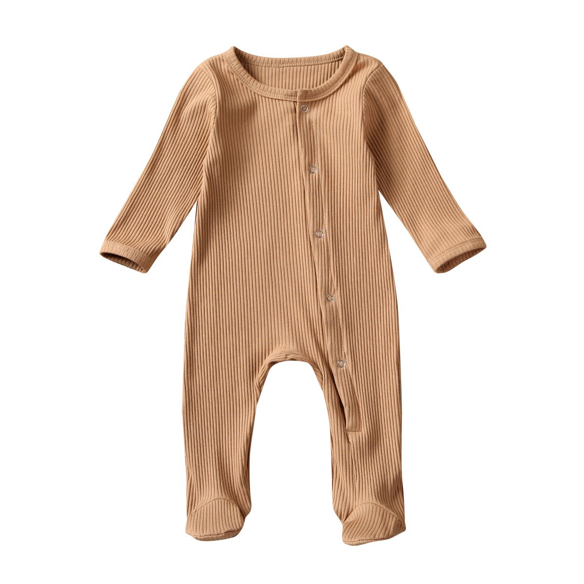 Pudcoco nyfødt spædbarn baby dreng pige footies playsuit bukser outfit blødt bomuld lange ærmer 0-6m jumpsuit mærke: Khaki / 6m