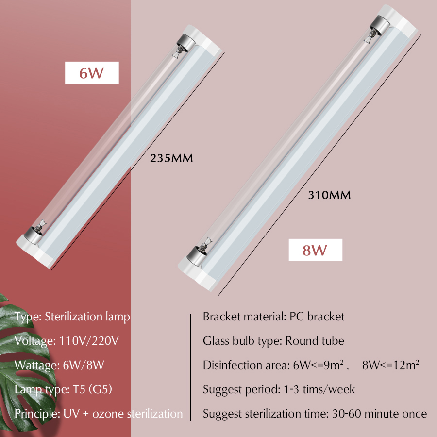 LED Light Bulb T5 Tube 6W/8W Ultraviolet Germicidal Lamp Sterilizer Kill Dust Mite Bactericidal Quartz Lamp For Bedroom Hospital