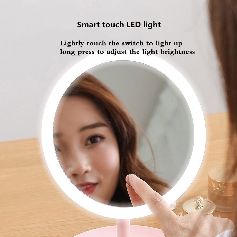 Con espejo de maquillaje ligero Led, lámpara de tocador de belleza Led para espejo de tocador espejo cosmético de atenuación táctil