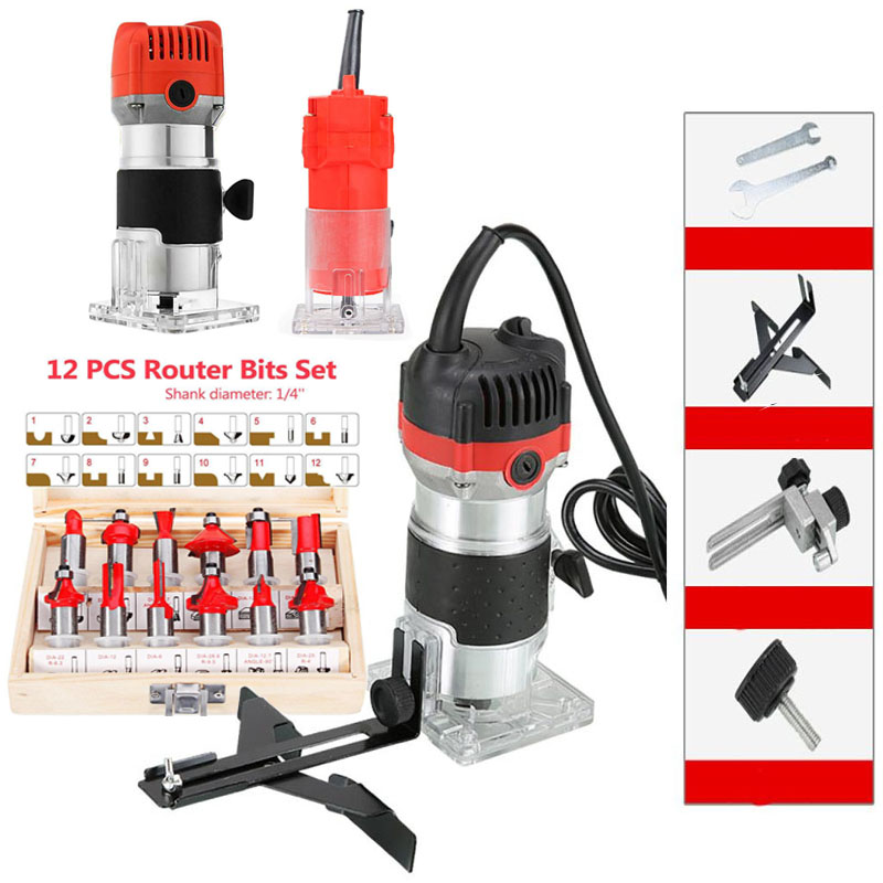 800w 30000rpm Wood Router Tool Kit Electric Woodworking Machines Power Carpentry Manual Trimmer Tools With Milling Cutter