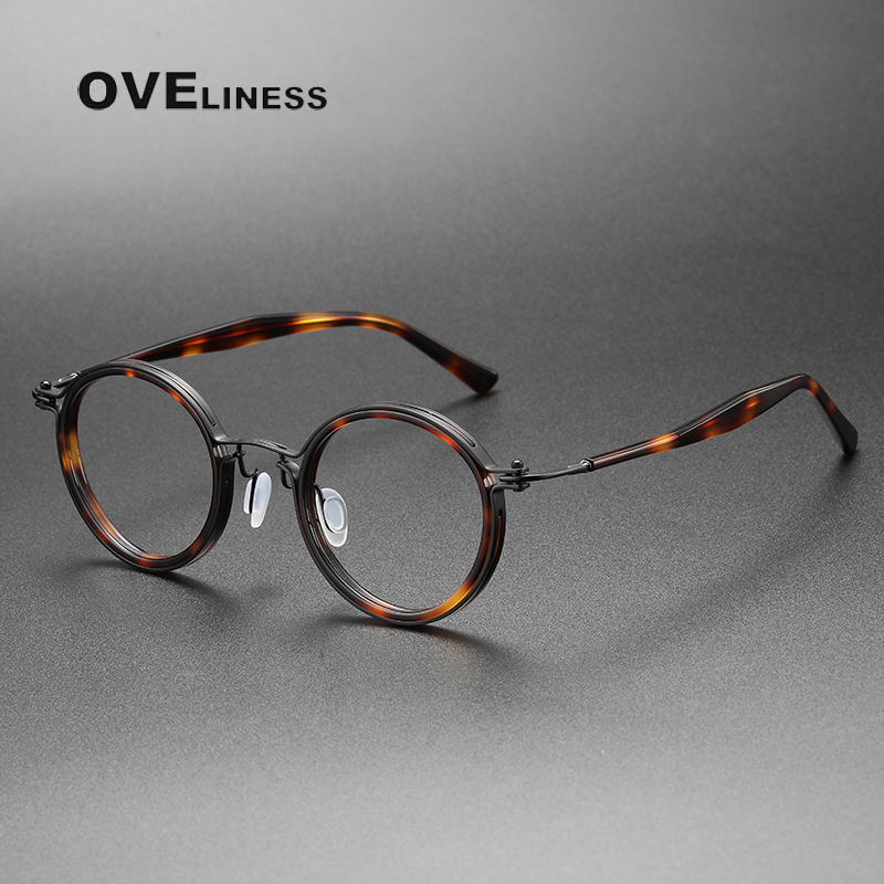 Jahrgang Runde Acetat Titan Brille Rahmen Männer Myopie Optische Brillen Rahmen Frauen Korea Luxus Brillen: Weiß