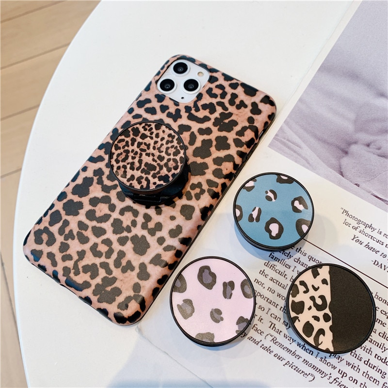 Luxury leopard Folding Stand Holder For Mobile Phone For iphone 11 pro XS Max Pad For Huawei For Samsung Grip Contraction capa