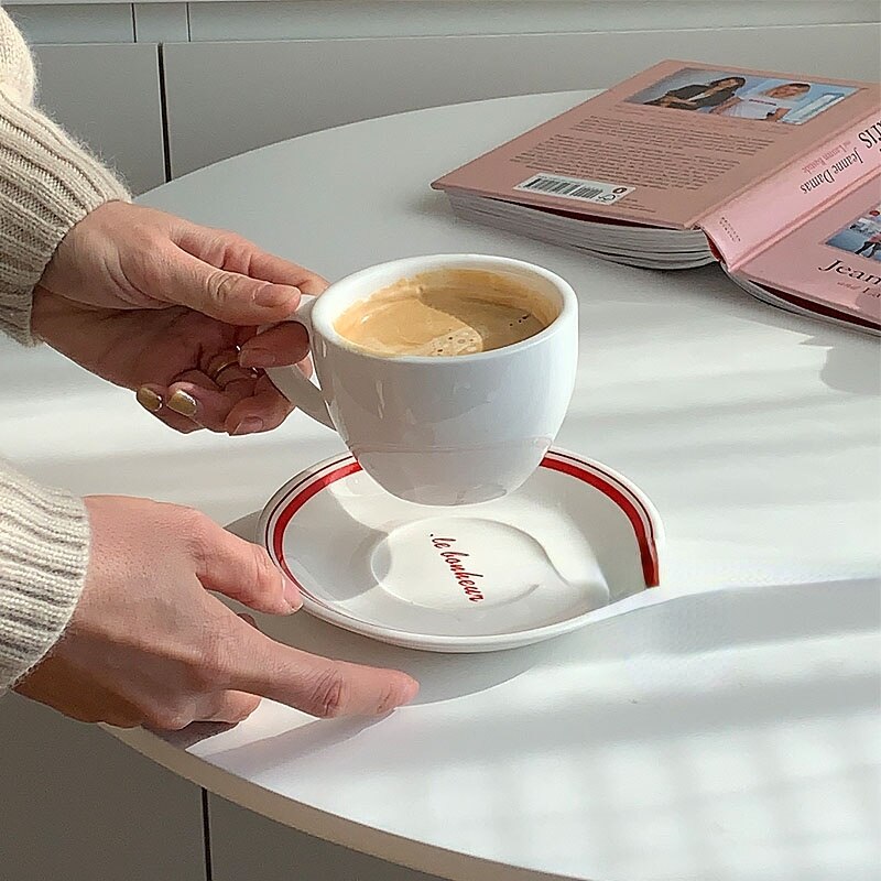Ladycc fransk alfabet dobbelt øre keramisk skål havregryn yoghurt skål keramisk kaffekop latte kop restaurant morgenmadsskål