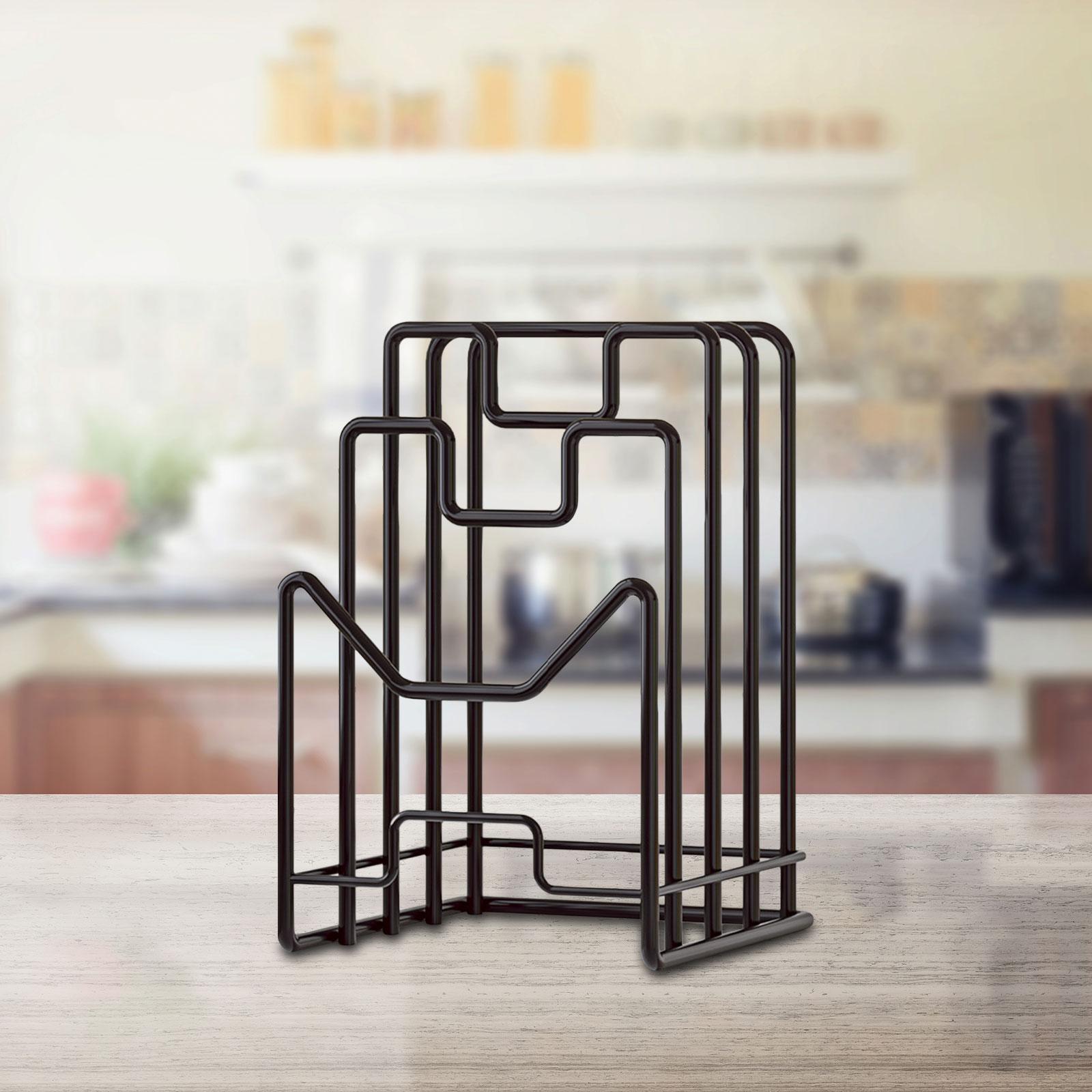 Cutting Board Storage Rack, Cookware Holder Divided Holder, Pot Lid Rack Stand for Cabinet: black