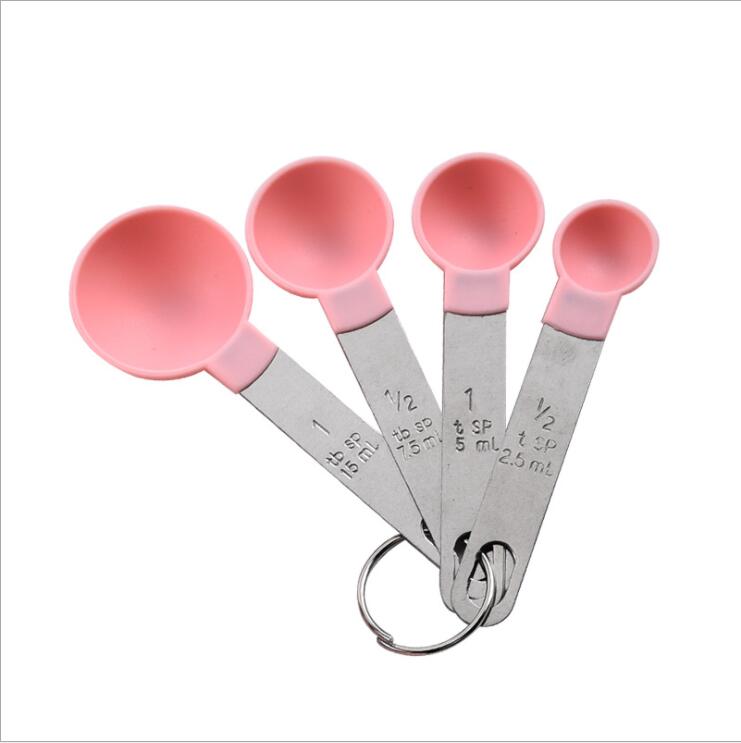 Multi-purpose measuring spoons Measuring cups Measuring tools Baking accessories Stainless steel plastic handles Kitchen gadgets: 4pcs Pink Spoon