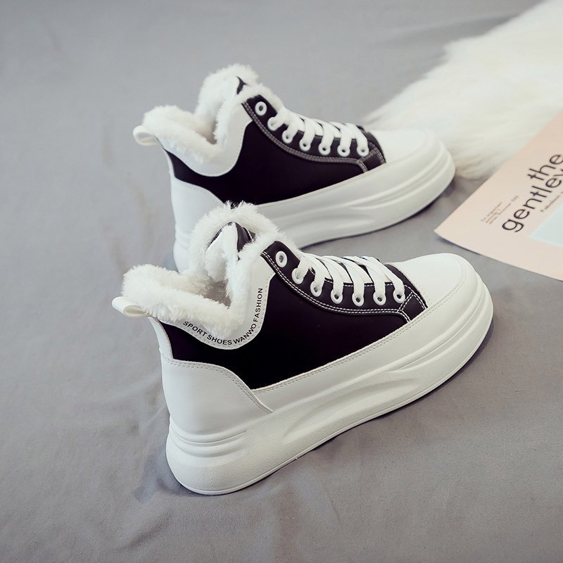 Winterschoenen, warme schoenen voor dames, platformschoenen, casual pluche hoge sneakers, dikke sneakers voor dames, damesschoenen met mandje