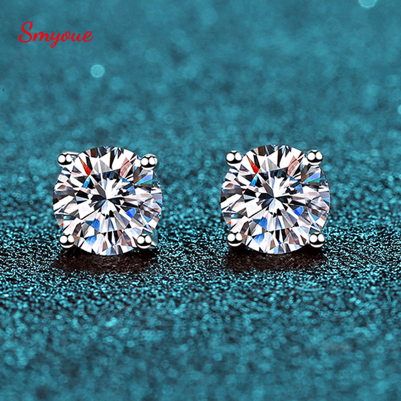 Smyoue 2ct 8Mm Test Geslaagd Moissanite Studs Oorbellen Voor Mannen Vrouwen S925 Zilver Geplatineerd Bruid Bruiloft Diamanten Studs