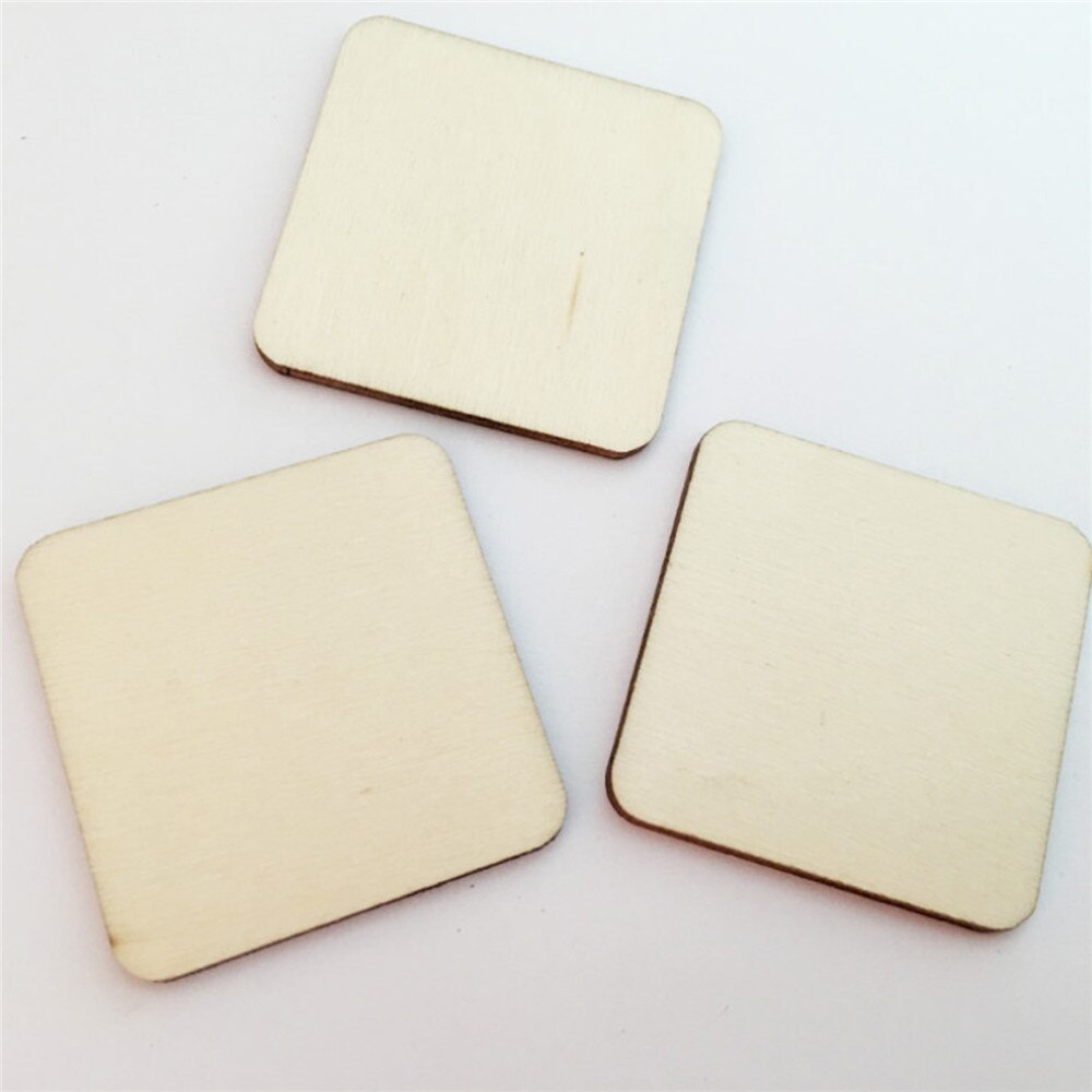 100pcs/set 50MM 60MM Square Round Corner Wooden Chips Blank Decorative Wood Board DIY Craft Accessories