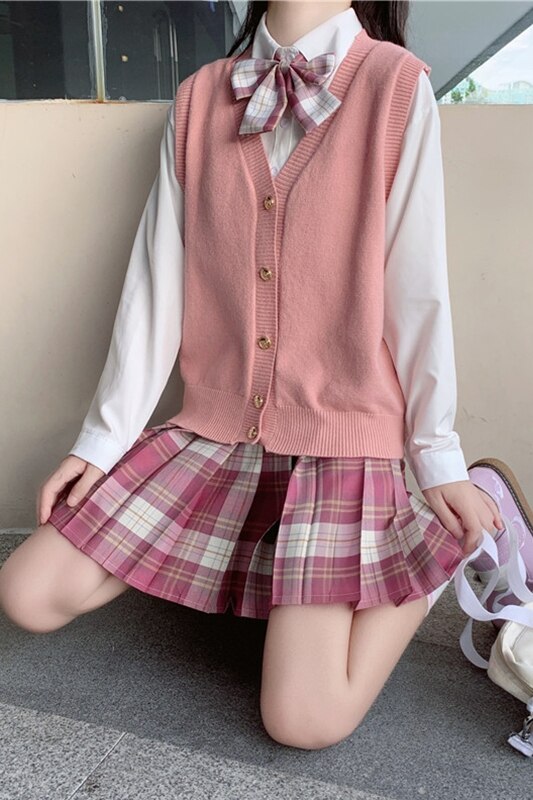Japansk høyskole-stil jk uniform genser v-hals strikket cardigan yttervest dame topp skoleuniform skolejente uniform