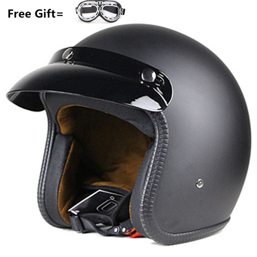 Open Face Motorcycle Helmet Vintage Kask Motocycle Capacete Chrome Sliver Retro Casque Mirror Pilot Jet Moto 3/4 Half Casco: matte black / M