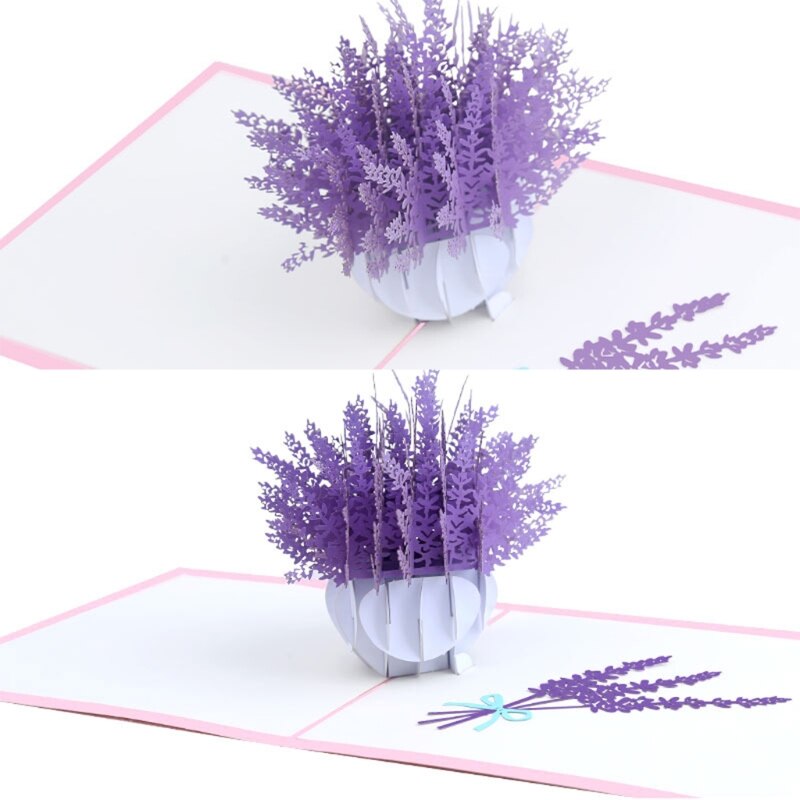 3D Pop-Up Lavender Greeting Card for Birthday Mother's Day Wedding Party Anniversary with Envelope