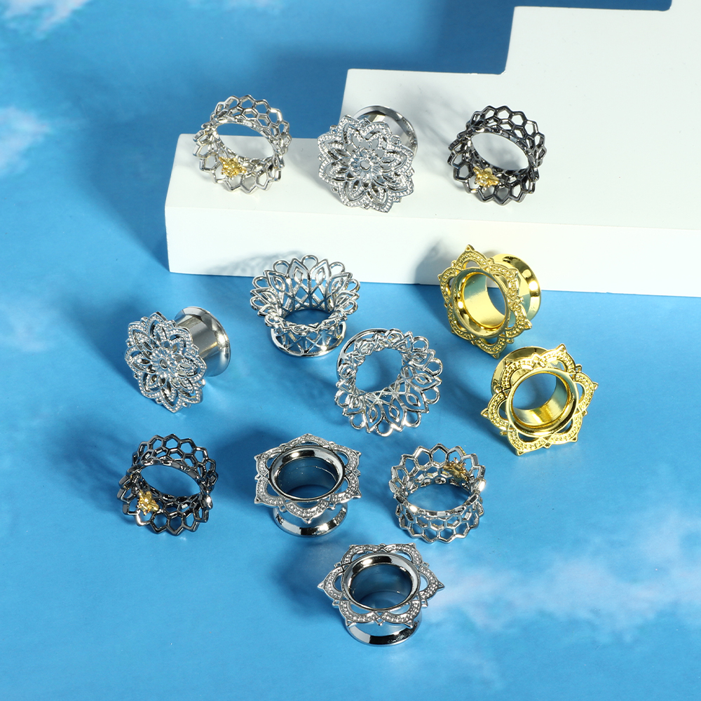 Cool Ear Plugs Tunnels Expander Double Flare Brass Earlobe Tunnels Stretcher Earrings Body Piercing Gauges for Ears Bee Flower