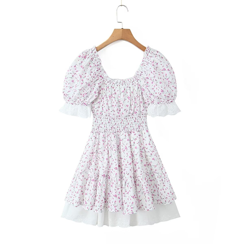 YENKYE Französisch Vintage Floral Print Sexy Off Schulter Kleider Frauen Spitze Patchwork Partei Sommer Kleid Kurze Robe Ziemlich