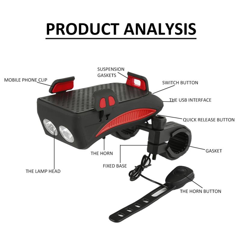 Uppladdningsbar usb led cykel strålkastare cykel strålkastare fram lampa horn hållare cykel horn cykel tillbehör