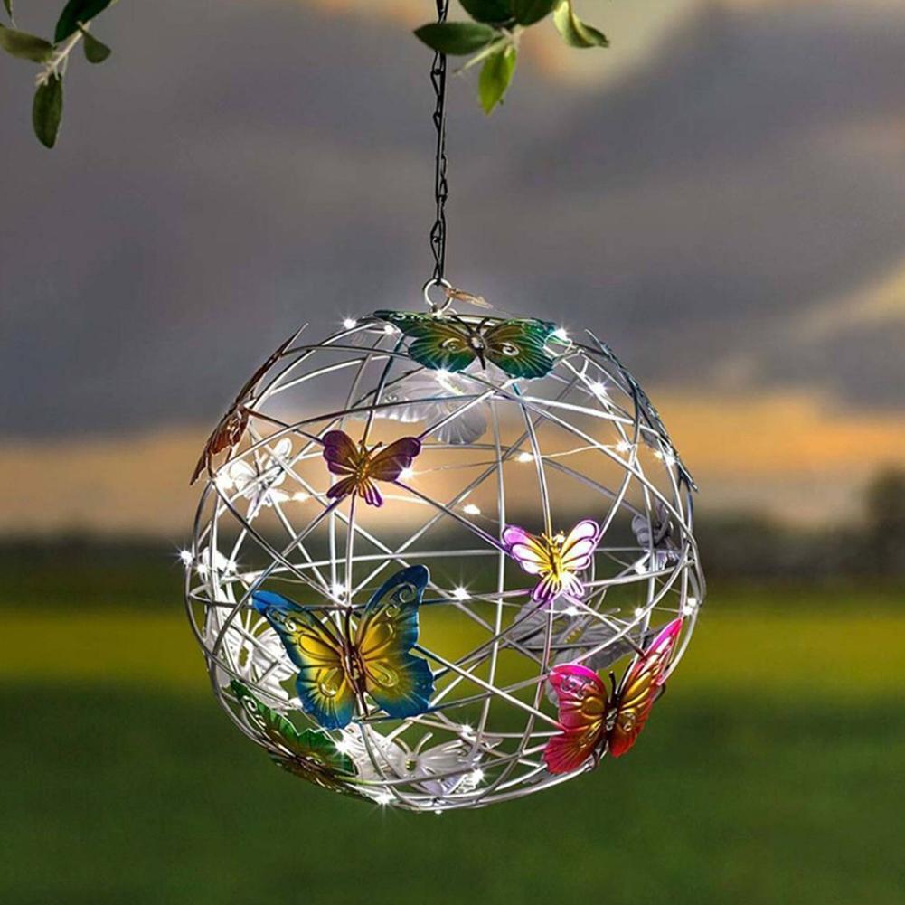 Solar Bal Licht Opknoping Mesh Orb Met Kleurrijke Vlinders Voor Tuin Outdoor Decoratieve W4f4