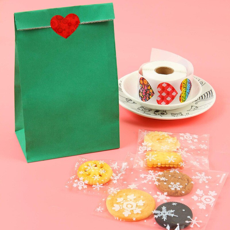 500 stücke Neue Herz Runde Form Etiketten Papier Verpackung Aufkleber Candy Dragee Tasche Box Verpackung Kuchen Tasche Hochzeit Dank aufkleber