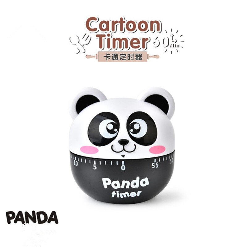 Lovely Panda Timer Cartoon 60 Minutes Countdown Alarm Timer Cooking Dial Timers Counter Reminder Kitchen Accessories: Black
