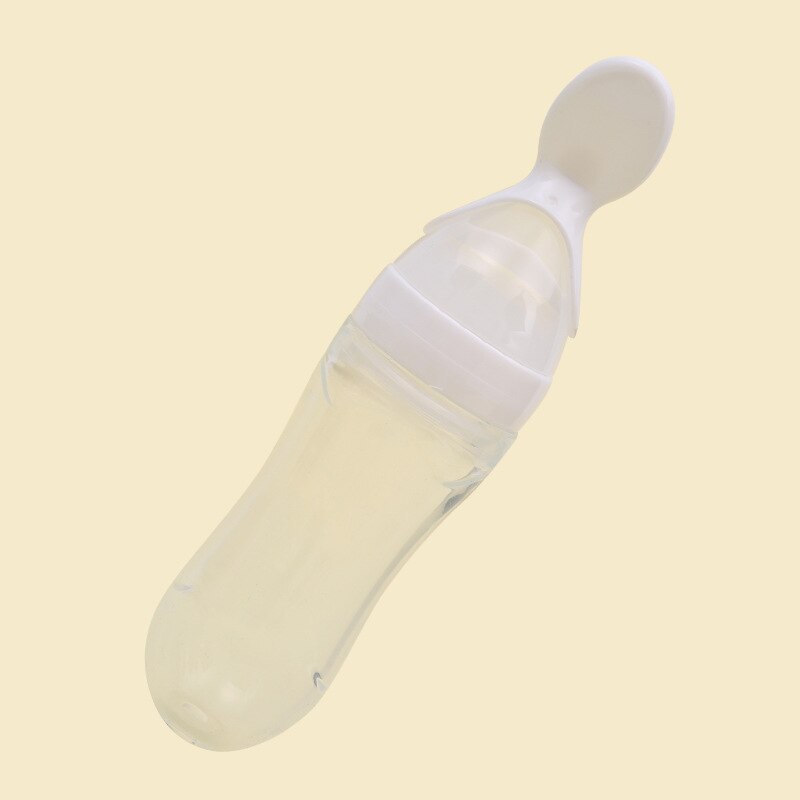 Baby Siliconen Squeeze Zuigfles 90 ml Veiligheid Baby Baby Siliconen Voeden Met Lepel Feeder Voedsel Rijstgraangewas Fles: WHITE