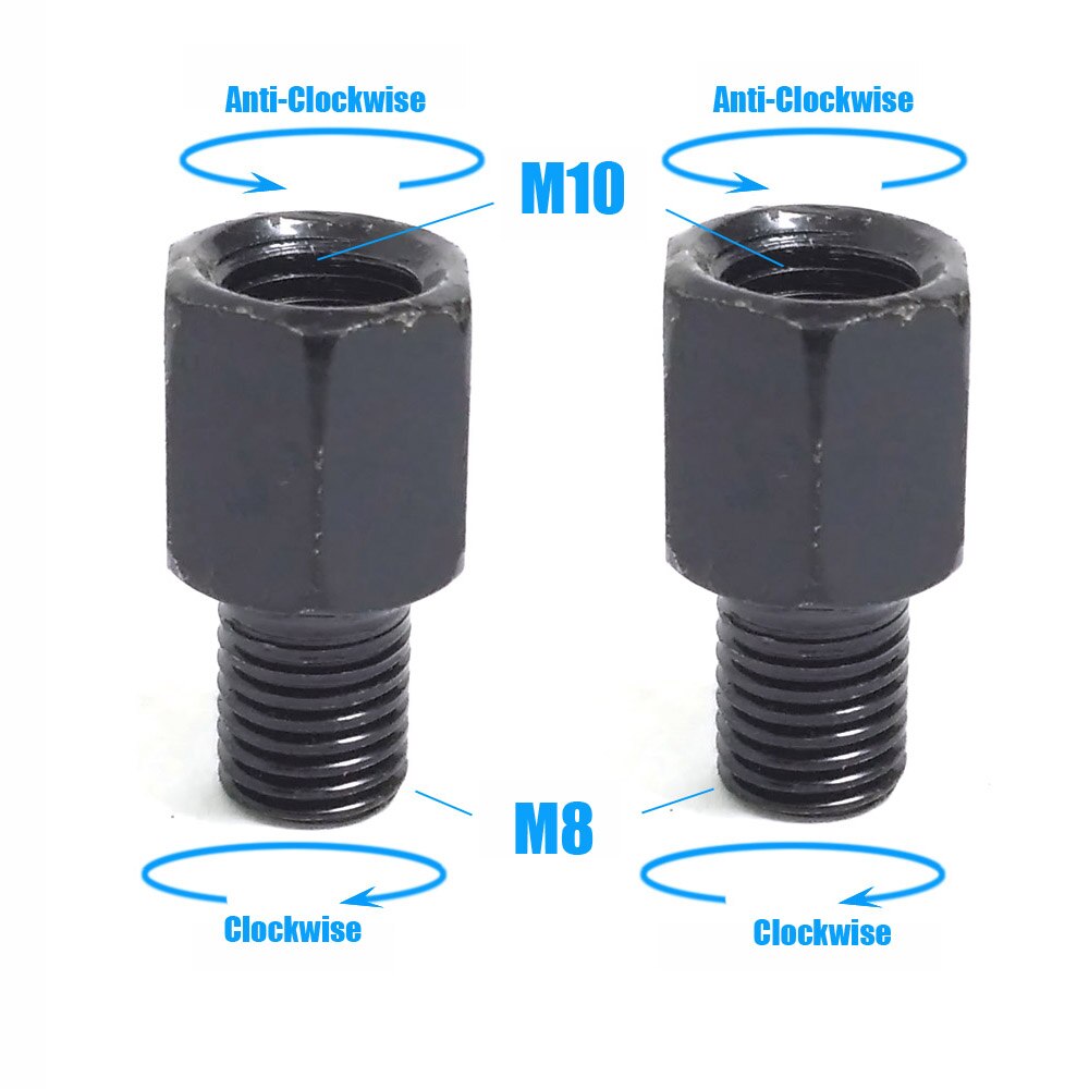 Pair Black Motorcycle Mirror Adapters M10 10MM M8 8MM Rearview Mirrors Conversion Bolt Clockwise Anti-clock Right Left Thread: M10M8  LR and LR