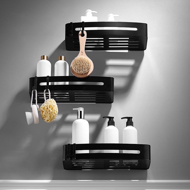 Estantería de aluminio para baño, accesorios de baño negros, estante de esquina para ducha, estante de almacenamiento de champú, soporte para cesta de baño A08-625