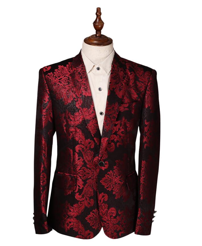 EU size Men Suit Jacket Red Jacquard Jacket Blazes Homme Marriage Masculino Best Men's Blazer Plus 6XL: XS
