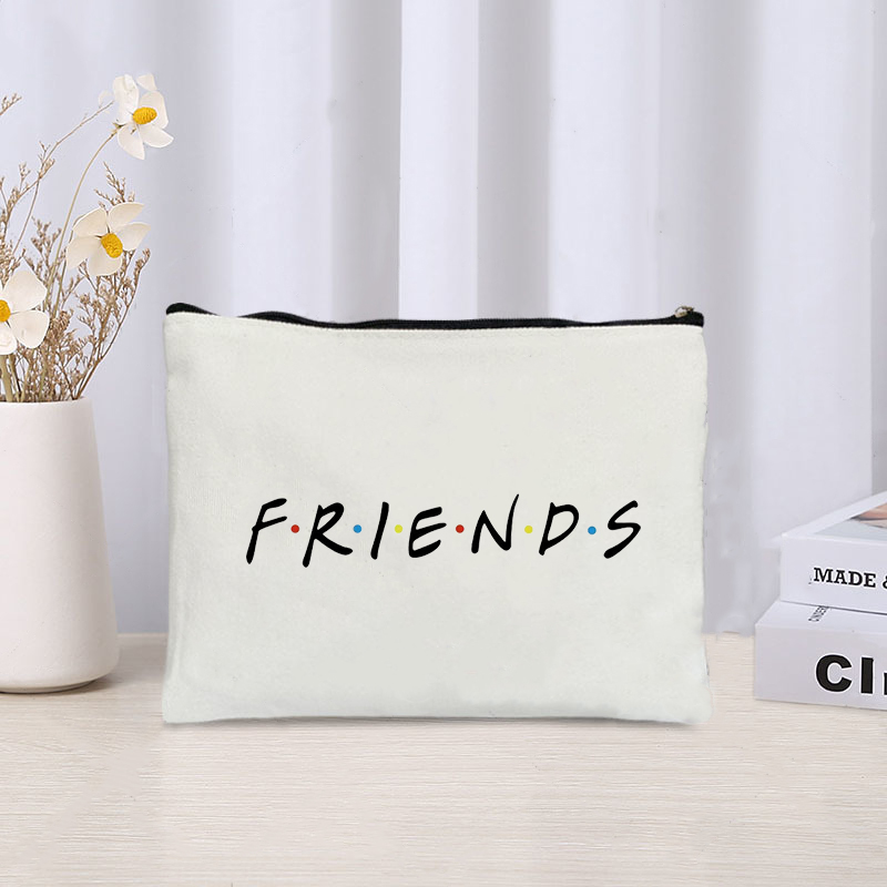 TV Show Friends Travel Cosmetic Organizer Kawaii Makeup Bag for Women Purse Eco-friendly Canvas Pencil Case Make up Pouch Bags: Beige